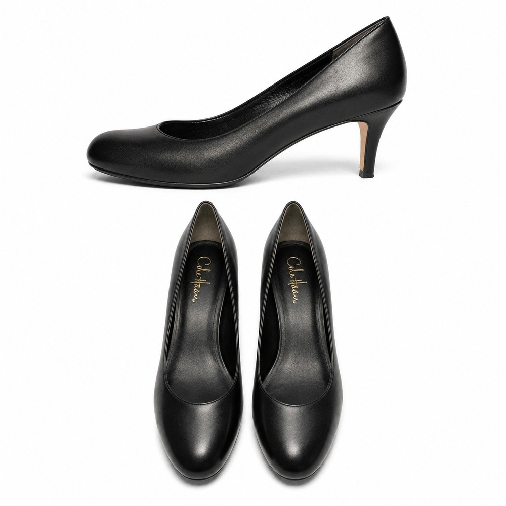 Cole Haan Air Talia 2.5" Black Leather Pump Round Toe 8 New in Box with Dustbag